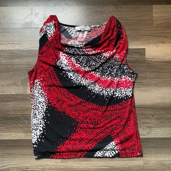 Abstract Artsy Y2K Kasper Separates petite Red Black Sleeveless Blouse Size PL - Picture 2 of 6